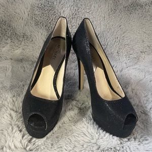 Michael Kors Designer Slip on Glitter Milan Peep Toe platform Stiletto Heels